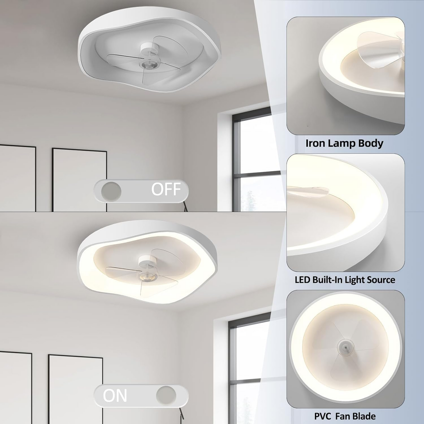 ZENOVAN - Contemporary White Iron Ceiling Fan Light